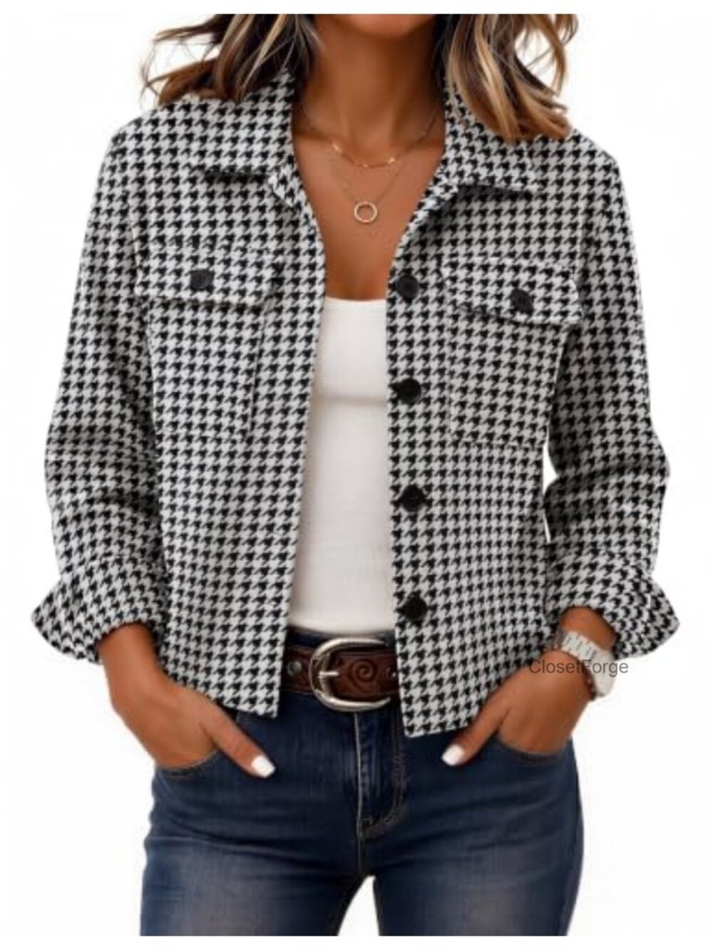 Zeagoo Flannel Cropped Shacket Plaid Button Jacket